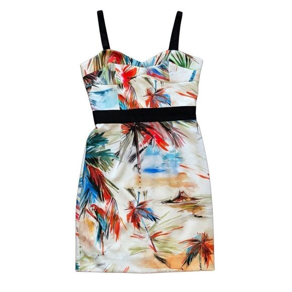 Milly Bustier Abstract Tropical Print Mini Strap Dress - Size 10 - Picture 3 of 13